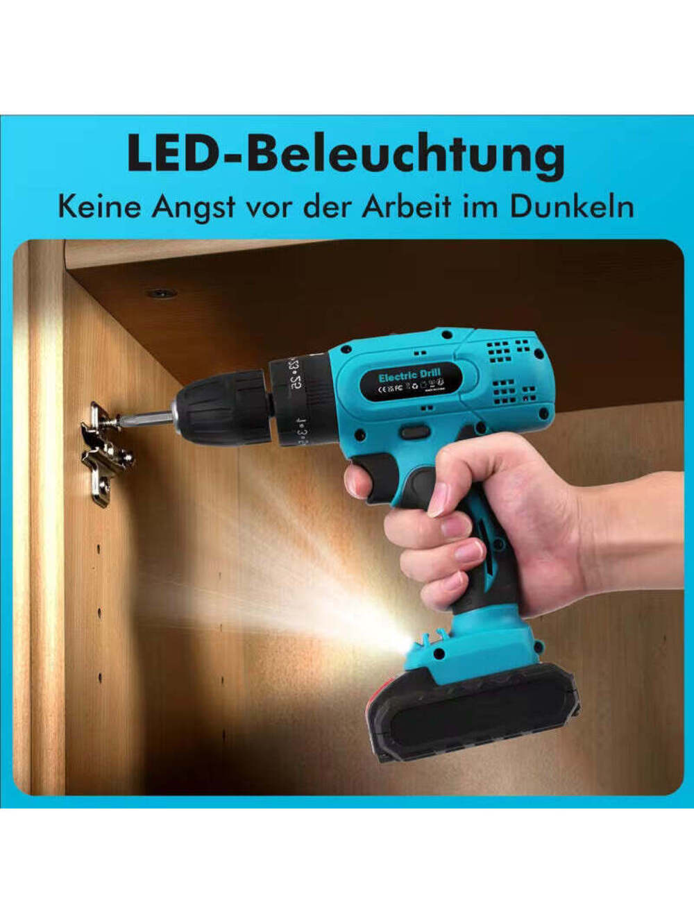Cordless Drill Driver, 21V Electric Drill Screwdriver Kit with 25+3 Torque